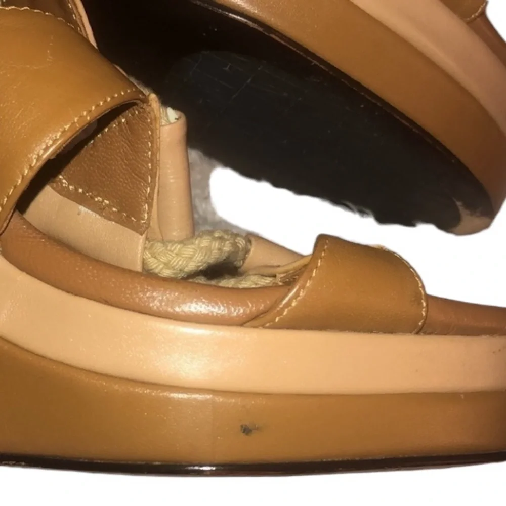 Diane Von Furstenberg size 10 caramel / tan leather platform heel rope detail